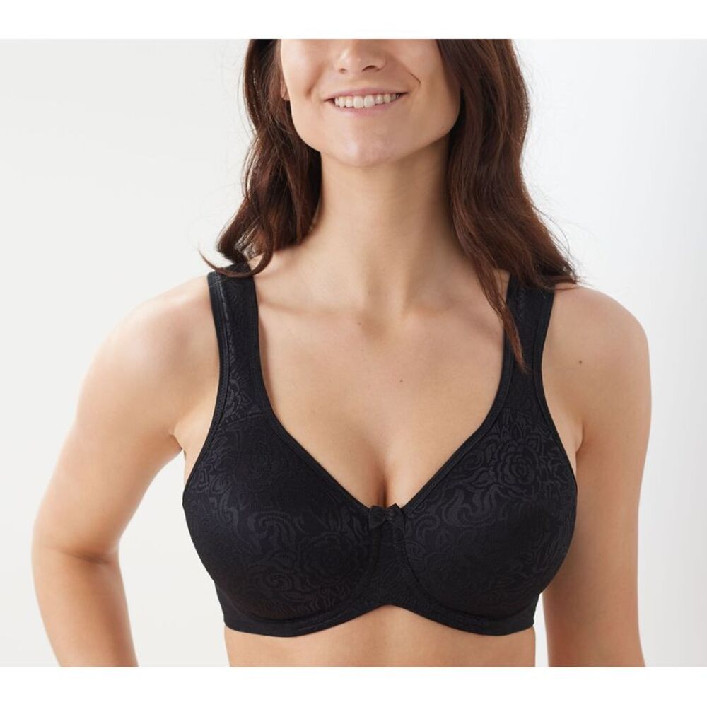 Breezies Women's Bra Sz 46DDD Wild Rose Lace Seamless Underwire Black